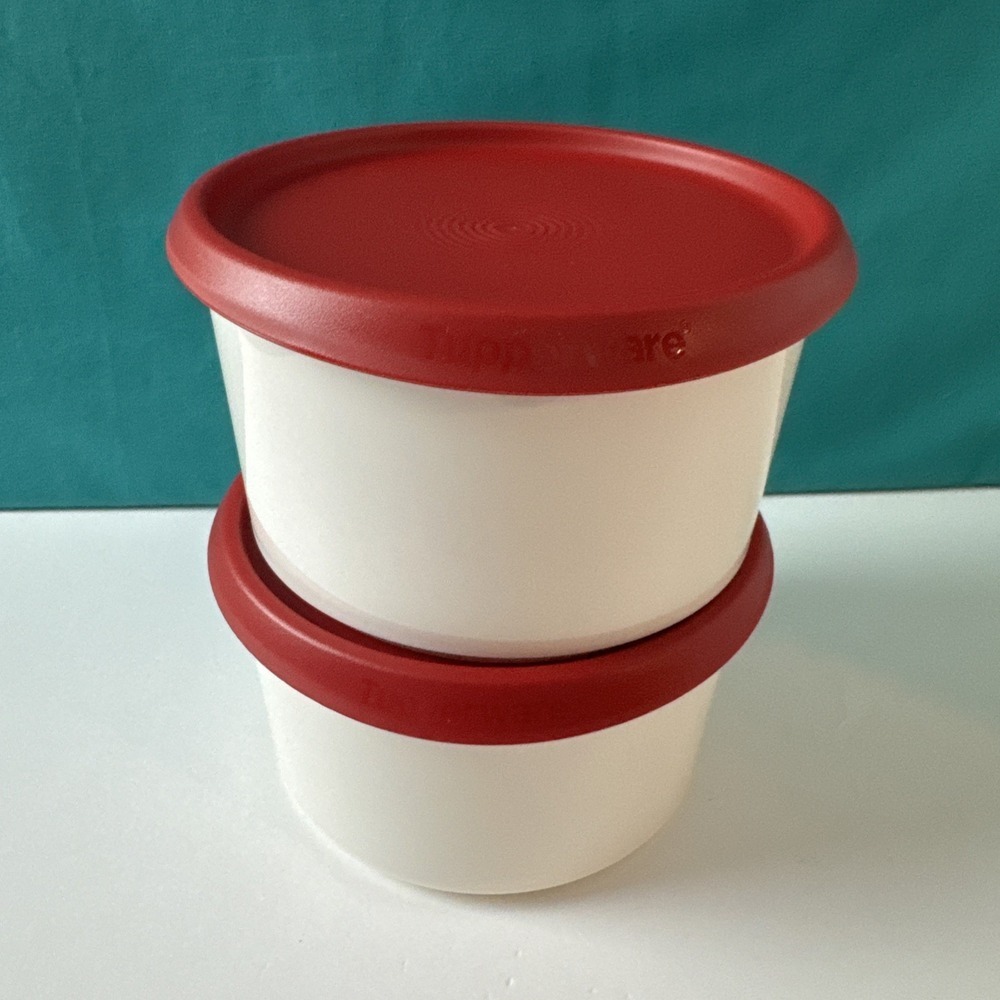 Tupperware One Touch Canister Mini Bote Red Set Of 2 Each 5.5 cup /1.5qt New